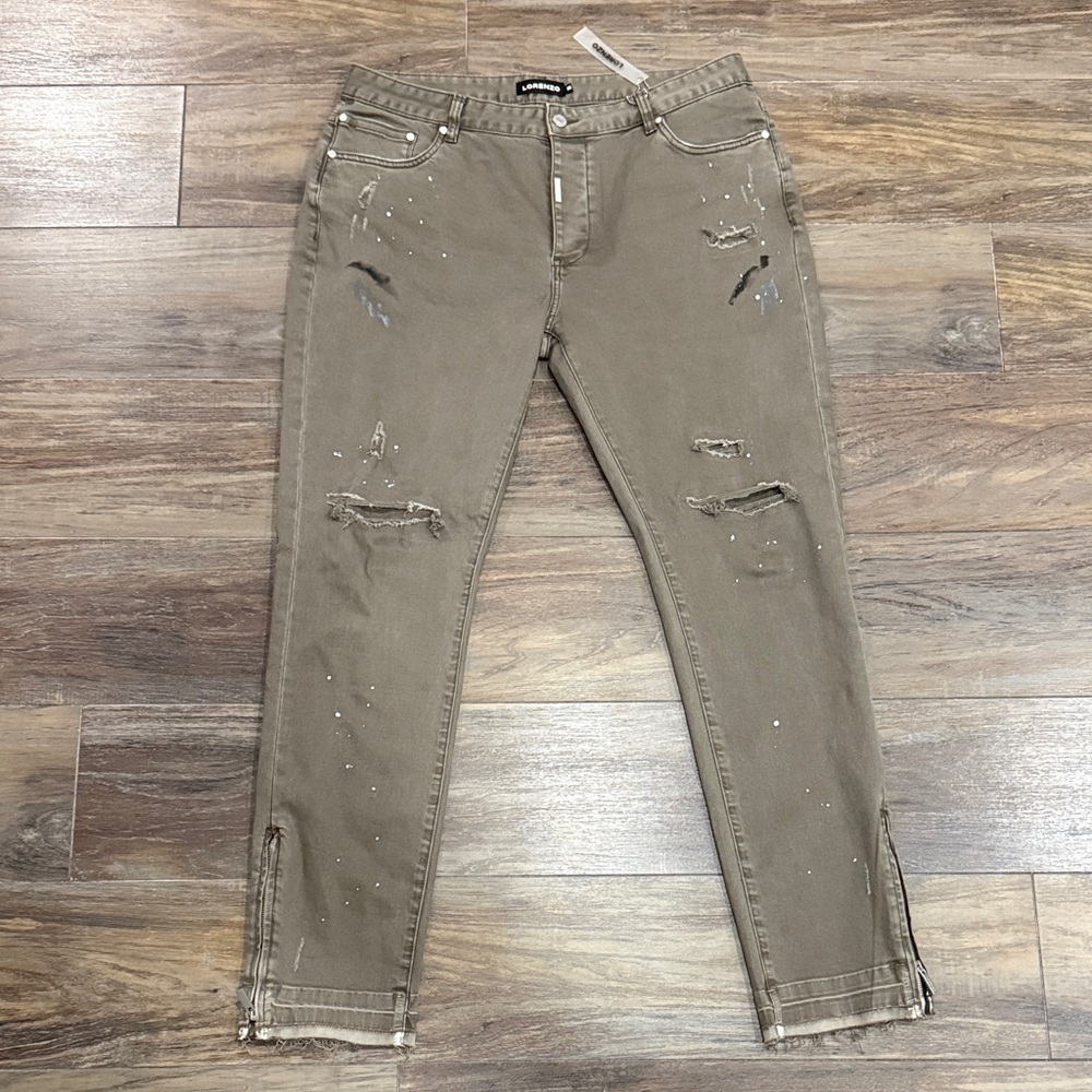 Lorenzo Slim Fit Distressed Taupe Jeans